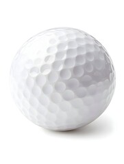 A pristine white golf ball, dimpled surface, isolated