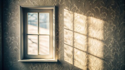 Obraz premium Illuminated Interior A sunlit window casts a patterned shadow on textured wall