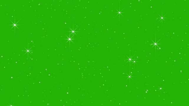 Glitter sparkle animated green screen. White shining dust light. Bokeh light particles