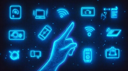 Naklejka premium Hand interacting with iot icons