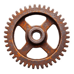 Rusty cogwheel industrial gear isolated on transparent background
