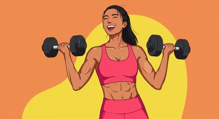 Smiling Woman Lifting Dumbbells: Fitness, Strength, and Joy