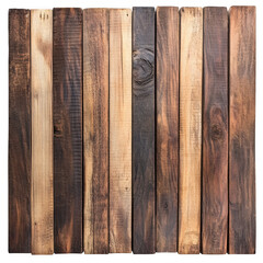 Wooden planks arranged vertically isolated on transparent background
