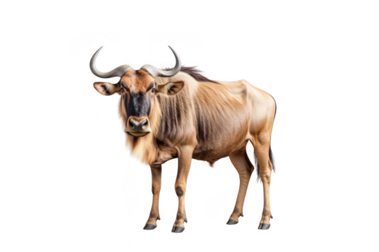 Standing wildebeest antelope on transparent background