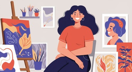 A Happy Artist in Her Creative Studio