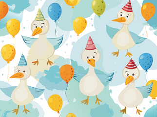 Playful Geese Party Pattern – Festive Goose Design for Boys' Nursery & Kids' Decor