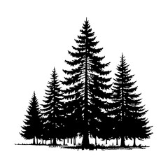 Obraz premium Dense Pine Tree Silhouette Art Mountain Forest Graphic for Nature Design Projects