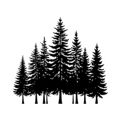 Obraz premium Black Evergreen Tree Silhouette Isolated Conifer Cluster Graphic for Branding and Print