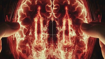 brain scan overlay with hormone activity areas lighting up as person engages with compelling content neuroscience, learning process, cognitive engagement, brain chemistry, mental activation, 