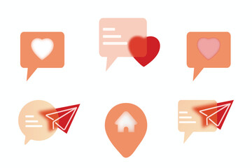A set of message effect vector icons of modern trend in the style of glass morphism with gradient, blur and transparency.