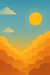 Colorful sunset illustration with clouds and sun in the sky  