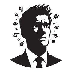 Hesitant Nervous Face silhouette, unsure and tense – Nervous Face illustration – Minimalist Nervous Face vector – Nervous Silhouette

