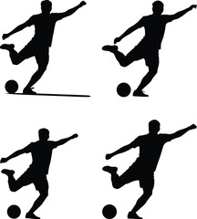 Soccer Player Mid Kick Silhouette Set – Male Action Pose Side View Black Vector on White Background