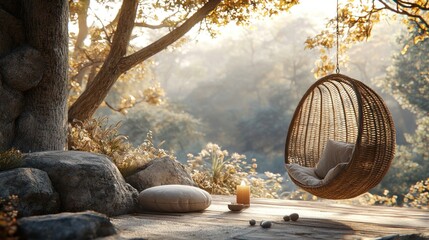 Tranquil forest swing. Peaceful haven in nature