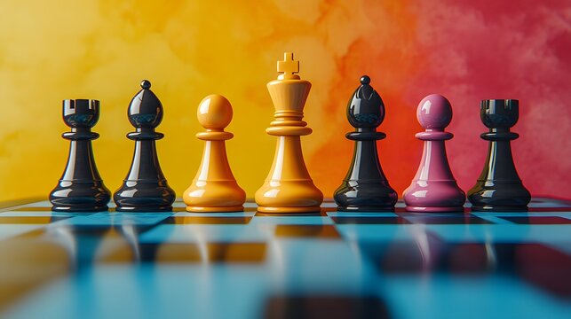 Colorful Chess Pieces on Vibrant Background