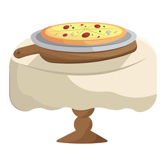 Hot pizza on dining table. Vector