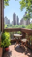 Fototapeta premium Serene balcony overlooking a cityscape and park