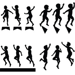 vector silhouettes of children running