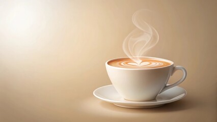 Aromatic Steaming Cup of Latte Art Coffee with Heart Design on a Neutral Background