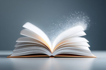 Fototapeta premium An open book emits magical sparkles, symbolizing knowledge and imagination