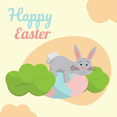 Bunny on decorated egg top. Vector