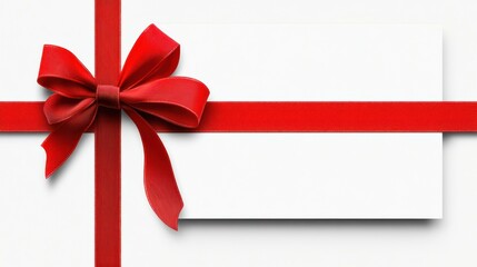 Red ribbon bow on white card elegant gift design