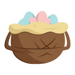 Wicker basket full of eggs. Vector