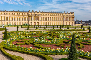 Versailles palace and gardens in spring outside Paris, France