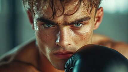 Close-up portrait of a focused athletic man.