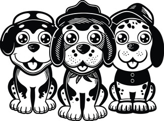 Cute Cartoon Dogs Watercolor Clipart Set – Funny Doodle Pet Characters in Hats for Kids & Animal-Themed Designs

