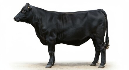 Majestic Black Angus Cow Standing Proudly Isolated on White Background Perfect for Agricultural and Livestock Marketing Materials Promoting Beef Quality
