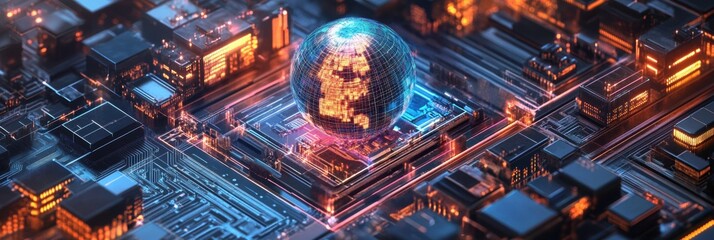 Global Online Blockchain Technology and Block Validation Process Illustrated in Wide Banner illustration of the function