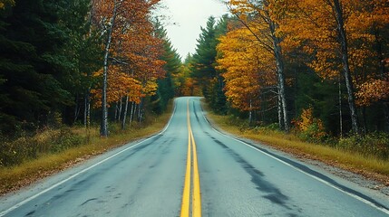 Fototapeta premium Autumnal forest road disappearing into the distance.