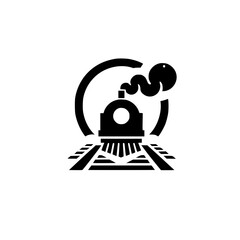 Vintage Steam Train Silhouette Logo on White