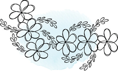 Elegant Hand Drawn Floral Design Element with Light Blue Watercolor Background