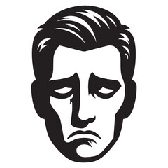 Poignant Sad Face silhouette, striking sadness – Sad Face illustration – Minimalist Sad Face vector – Sad Silhouette

