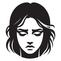Emotive Sad Face silhouette, delicate yet powerful – Sad Face illustration – Minimalist Sad Face vector – Sad Silhouette

