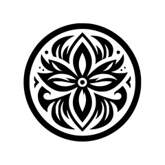 Circular Ornamental Black and White Floral Design