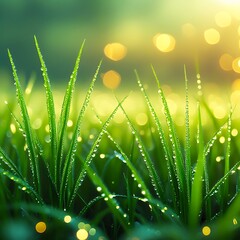Dew drops on the grass, green natural scenery, background for product manipulation design