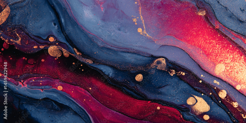 Aufkleber abstract swirling red, blue, and gold paint texture, creating a dynamic and luxurious visual effect 