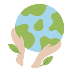 Happy Earth Day symbol with two hands cradling a vibrant green and blue Earth, surrounded by leaves  suitable for environmental and Earth Day concepts