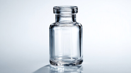 Clear Glass Vial on Light Background, Pharmaceutical Packaging