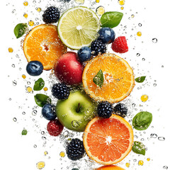 Radiant Fresh Fusion VI Creative Composition of Apples and Water Splash Isolated on Transparent Background