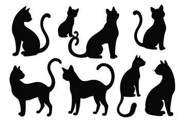Stylized Cat Silhouette Vector Set – Feline Poses and Tail Icons