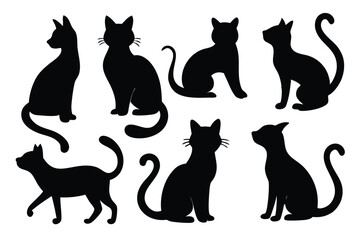 Stylized Cat Silhouette Vector Set – Feline Poses and Tail Icons