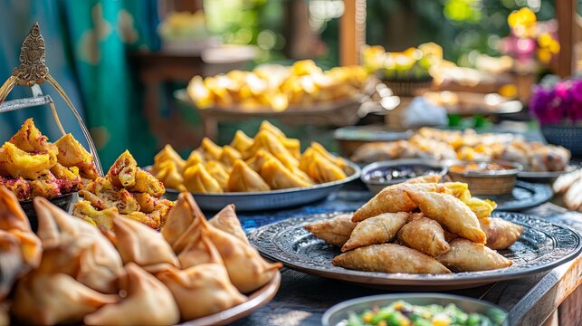 Indian Graduation Celebration Table with Samosas and Sweets