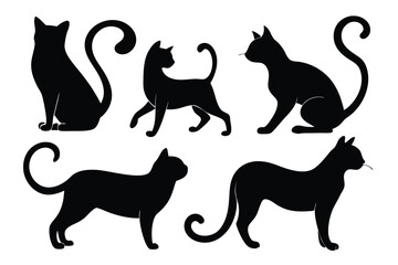 Feline Silhouette Set – Cat Poses and Tail Vector Collection