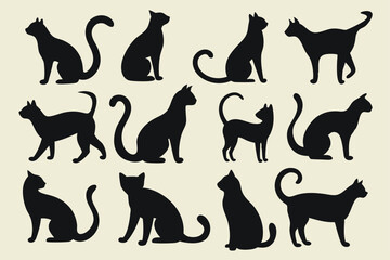 Feline Silhouette Set – Cat Poses and Tail Vector Collection