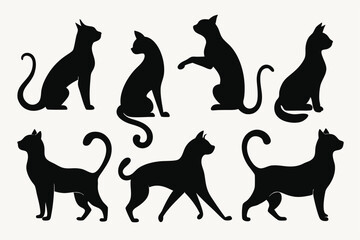 Feline Silhouette Set – Cat Poses and Tail Vector Collection