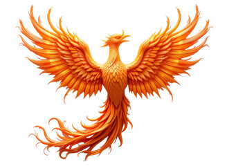 Fototapeta premium Phoenix Firebird. Orange Bird Spreading Wings on White Background Illustration